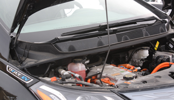 Under the hood of an electric car.