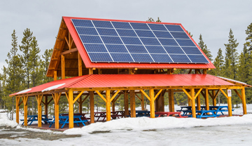 Solar panels on a picnic shelter at Mount Lorne