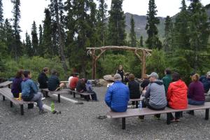 Fireside talk at Tombstone Mountain Campground, Yukon.